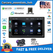 Double Din 7" Car Stereo W/ Backup Cam Android/Apple Carplay Radio Touch Screen