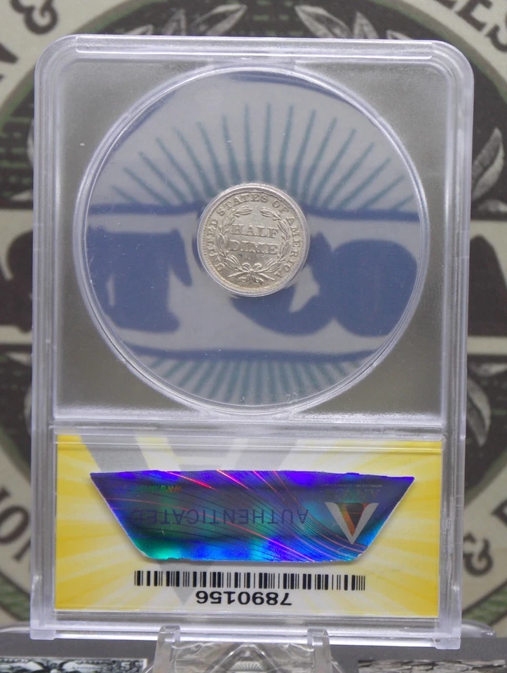 1857 "P" Seated Liberty Half Dime H10 ANACS AU50 Details #156 About Unc ECC&C - Image 4 of 4