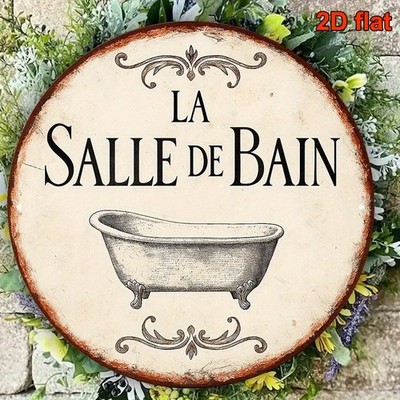 Round La Salle De Bain Bedroom Tin Metal Signs Home Décor 8x8