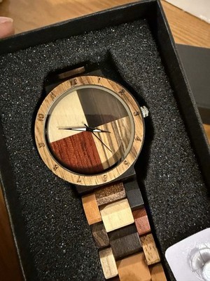 Inverted Geometric Wood Watch Creative Quartz Watch for Men Hand Beige&brown