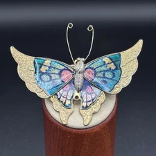 Vintage Gold Tone Shell Butterfly Brooch Pin with Texture Wings & Antennas