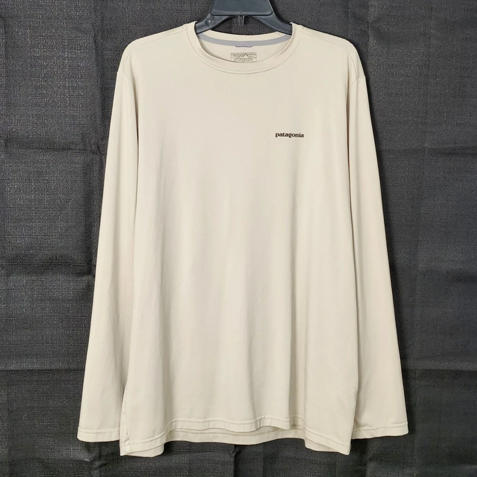 Patagonia Tech Fish Shirt Pere Marquette River Lodge Graphic Tee Men Large Tan - Image 2 of 4