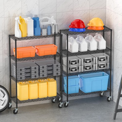 4 Tier Storage Shelving Unit with Wheels Metal Rolling Storage Shelves Adjustabl - Picture 8 of 9