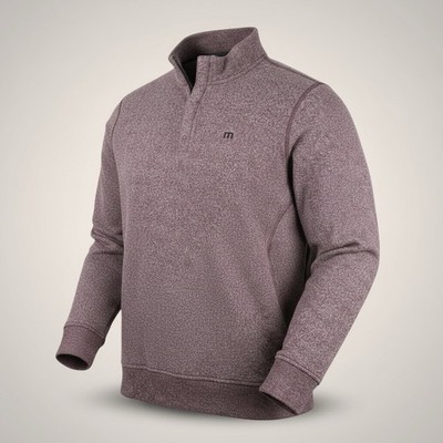 Travis Mathew Men's Hideaway 1/4 Zip Golf Top Heather Wine Size Large Pullover