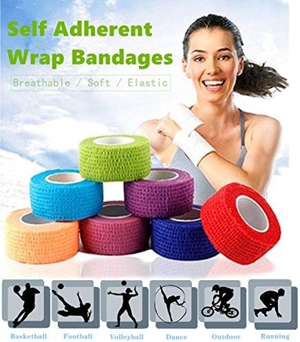 12 Pack Self-Adhesive Elastic Bandage Wrap, 1" x 5 Yards
