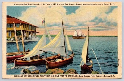 Balboa Vintage Panama Postcard COLON San Blas Cayucas Sailing Boats 1940