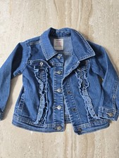 Old Navy Girls Denim Jacket with Ruffle Trim and Button Closure 3t