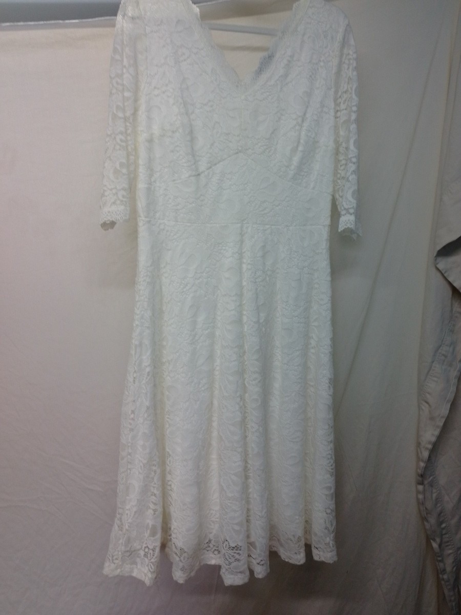 Wedding Lace Size L Vow Renewal Jasambac Dress White 3/4 Sleeve Mid calf  Length | eBay