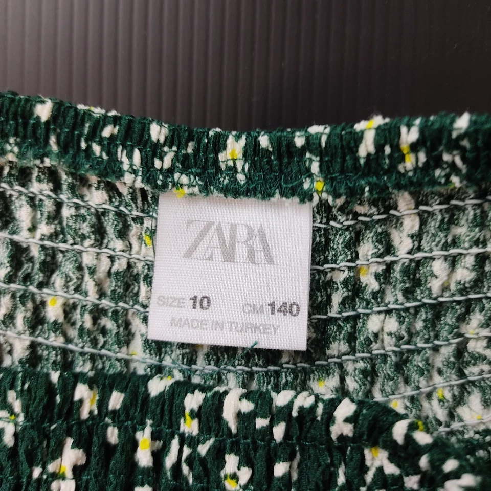 Falda Floral ZARA Niños Verde Blanco Amarillo Talla 10 140cm Cintura Elástica Volantes Ojía Foto 3 de 4