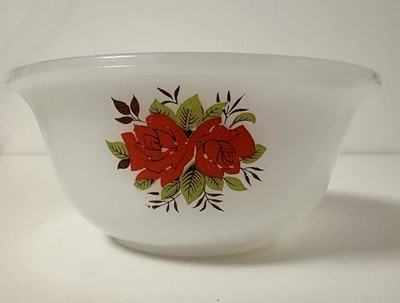 Vintage Phoenix Opalware weiß kleine Schale rote Rose Milchglas 11 cm