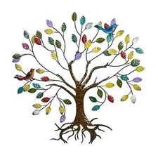  Metal Wall Art for Living Room Home Decor Colorful Leaves Wall A-Colorful+Bird