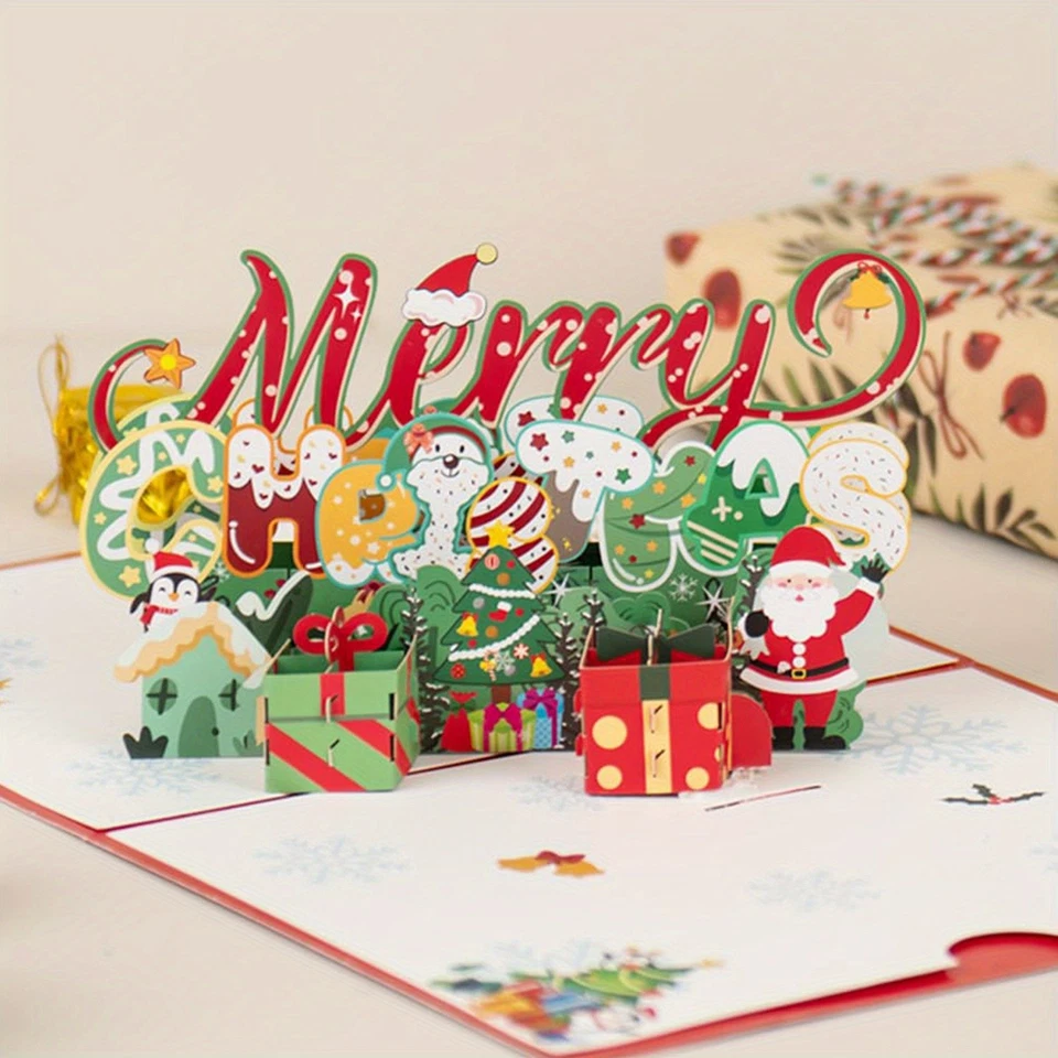 Cartões pop-up Feliz Natal 2 peças - Desejos festivos para amigos da família entes queridos - Imagem 3 de 4