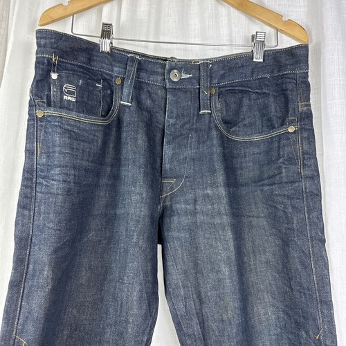 G-Star Jeans Mens W34 L32 Dark Blue Straight Denim Victor Button Fly - Imagen 2 de 12