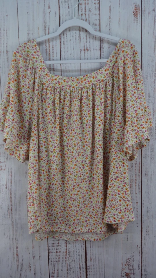 Blusa floral esmeralda para mujer manga acampanada grande femenina fuera del hombro Foto 2 de 4