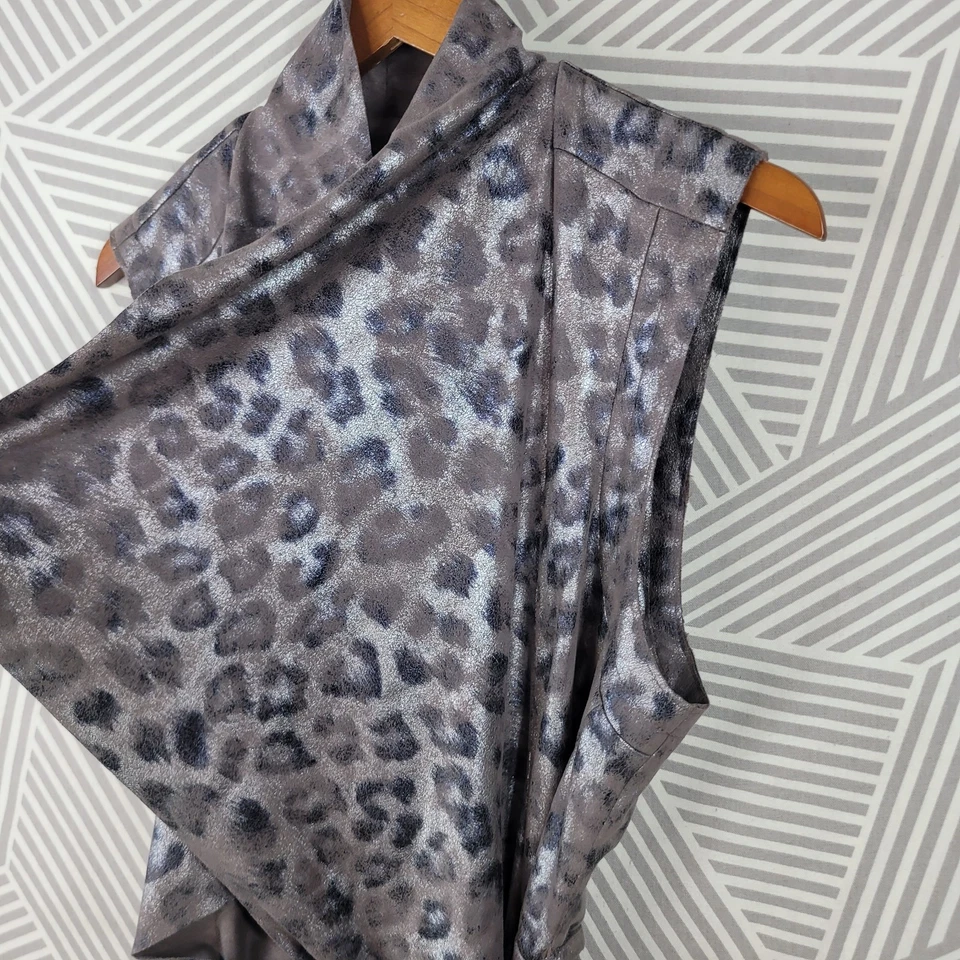 Chaleco Peck & Peck Talla Mediana Leopardo Estampado Guepardo Cortina Frente Abierto Corbata Cintura Foto 4 de 4