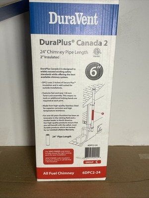 Duraplus All-Fuel Chimney 6In X 24 In Dia Chimney Pipe, Stainless Steel 6DPC2-24