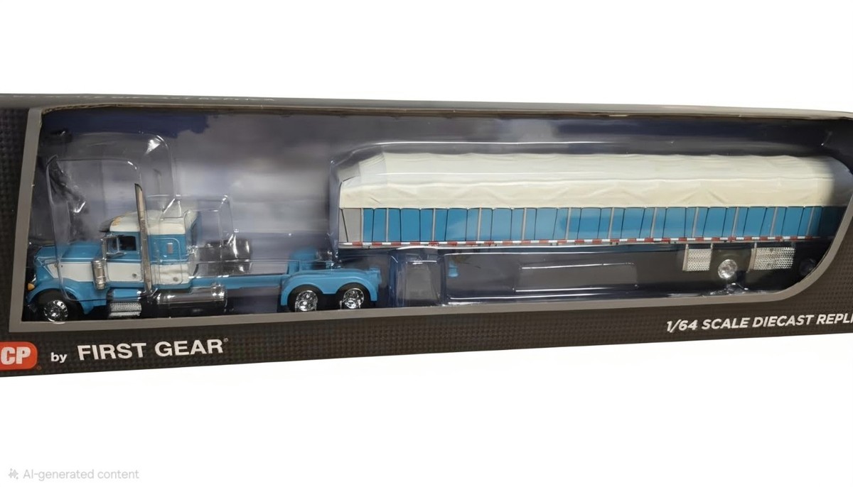 DCP 1/64 Peterbilt 379 Flattop With Covered Wagon Semi Truck Farm