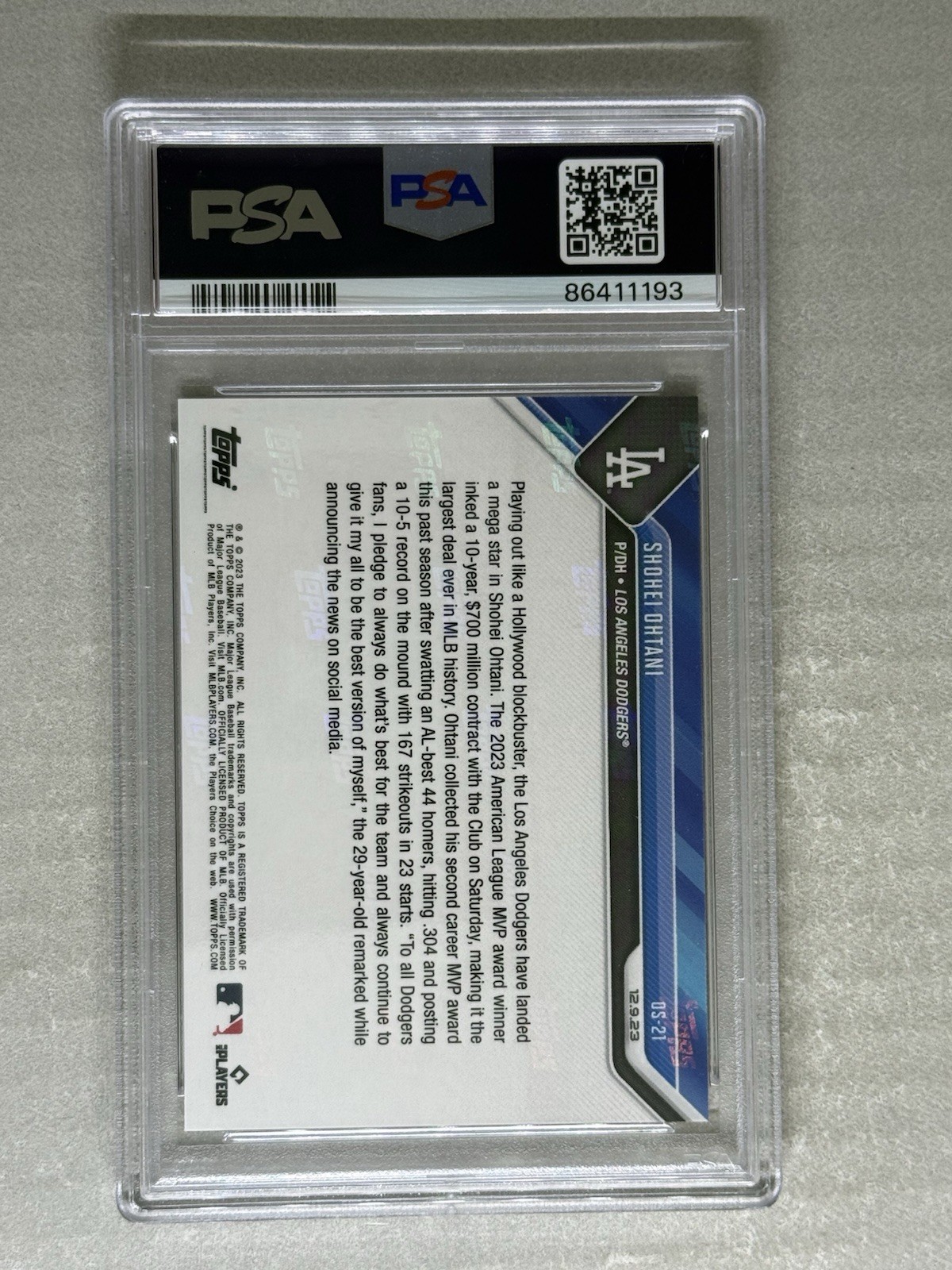 2023 Now - Offseason Shohei Ohtani #OS21 Los Angeles Dodgers PSA 10 view 2