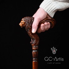 Walking Stick Cane Ergonomic, Style Wooden Lion, Designer Handle Stick Gift
