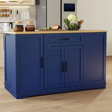 50" Rolling Kitchen Storage Cart w/ Foldable Top, Outlets & Hidden Trash Storage