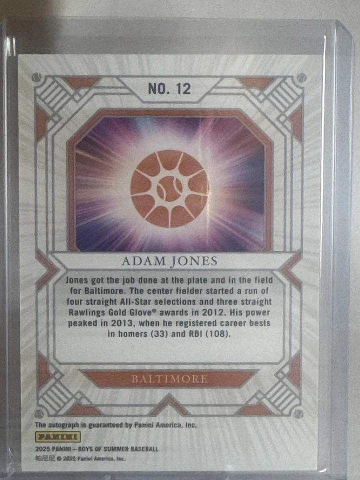 Panini Boys Of Summer 2025 favorito de los fanáticos Adam Jones/10 Orioles automáticos Foto 2 de 2