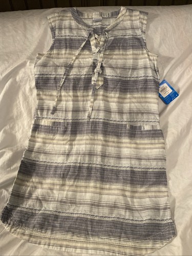 Columbia Summer Time Kleid - Baumwollmischung - ärmellos - mittelgrau, weiß, blau Neu mit Etikett