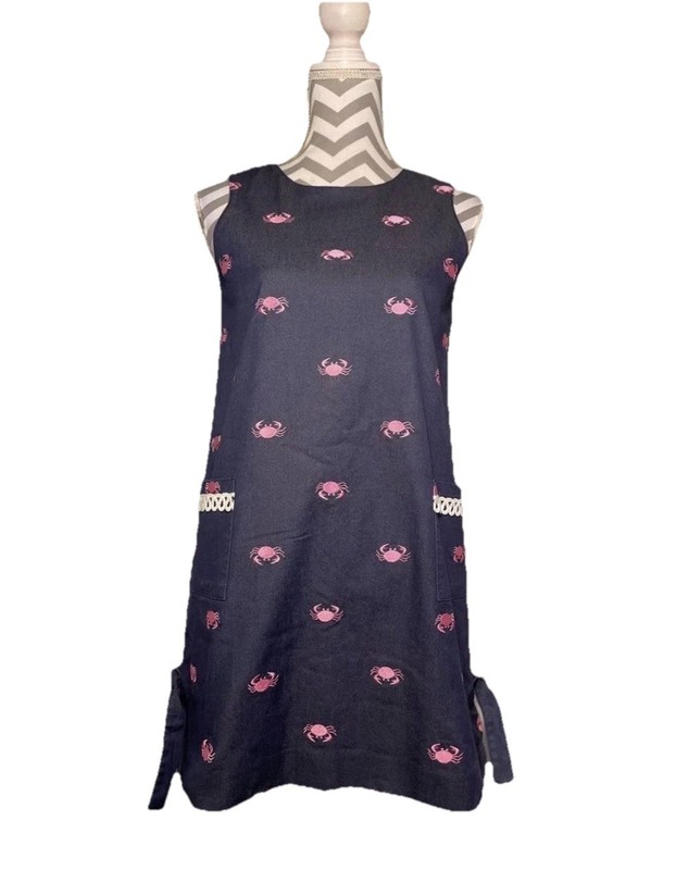 Lilly Pulitzer "HTF" Denim A-line Pink Embroidered Crabs Dress Size: 14