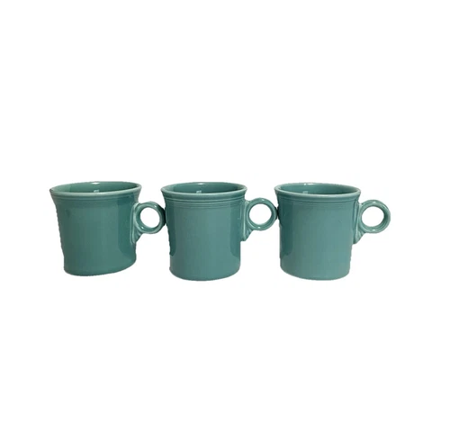 Fiestaware Coffee Mugs Set of 3 Turquoise 10oz Ring Handle HLC fiesta Imprinted