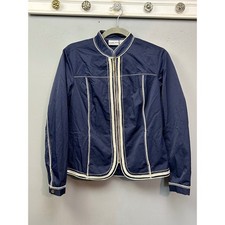 Chicos Navy Blue Textured Zip Front Jacket with Braided Trim Size 0 XS S