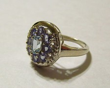Sparkling Genuine Blue Topaz  Tanzanite Sterling Silver Ring Size 7.25  TR84