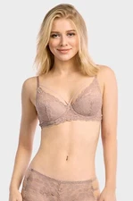 34C 36C 38C 40C TAUPE Floral Lace Overlay Satin Strap Sides Caged PANTY BRA SET