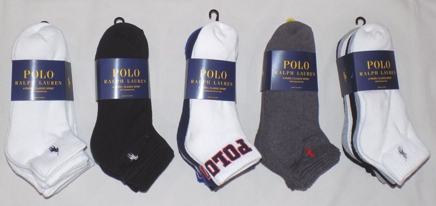 PONY Polo Ralph Lauren 6 paia calzini sportivi classici da uomo taglia 10 13 nuovi
