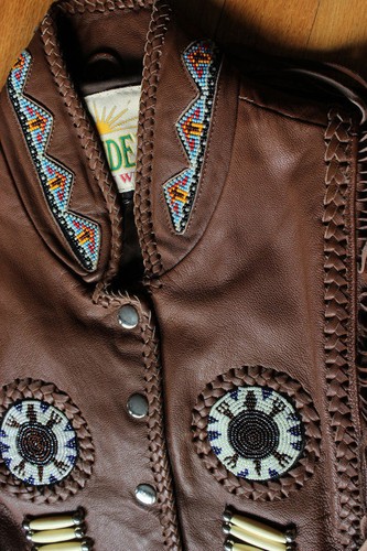 Men Brown Cowskin Jacket Harvest the Cowboy Fringes & Bones Coat - Picture 3 of 6