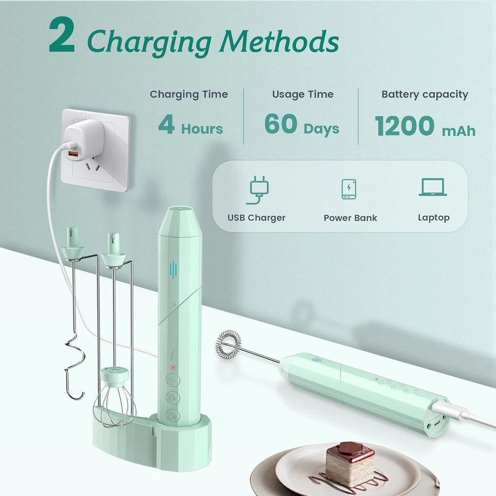 Milk Frother Handheld, USB-C Rechargeable Coffee Frother Wand, Electric Drink Mi