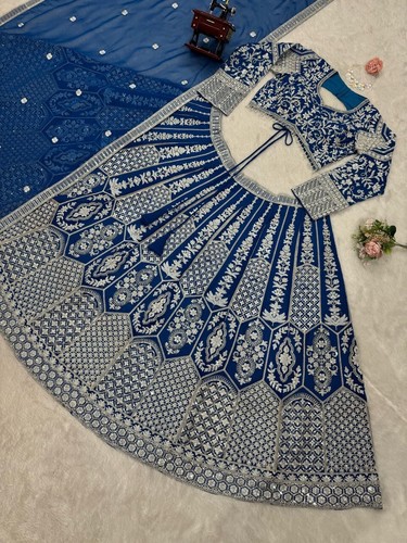 Party Wear Faux Georgette Lehenga Choli Set, Embroidery with Sequins Work - Picture 7 of 8