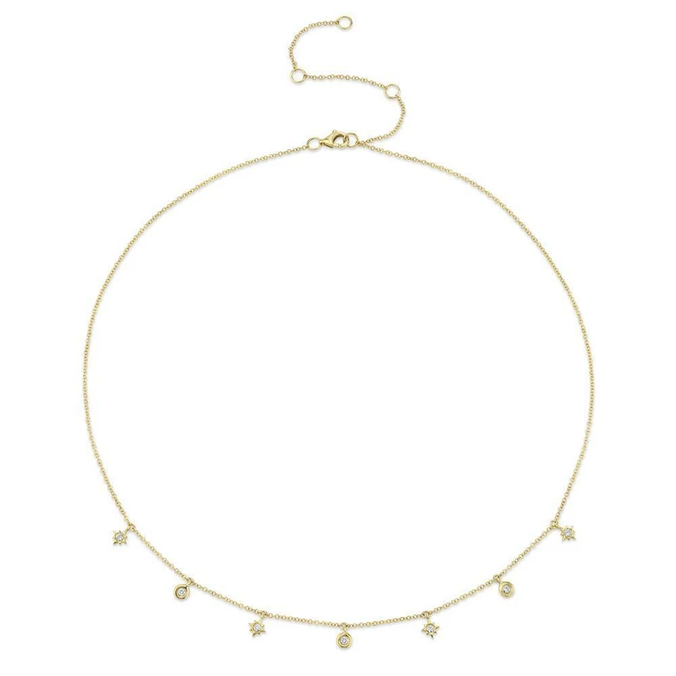 Collar Estrella Diamante Oro Blanco 14K Bisel Coctelera Corte Redondo 0.15CT Natural Mujer Foto 3 de 4