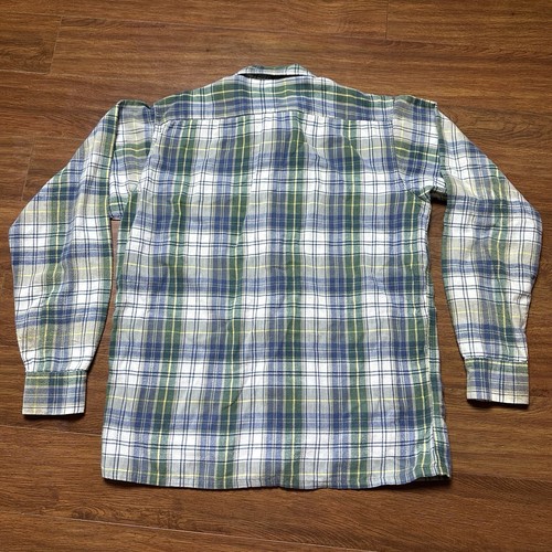 Vtg LL Bean Plaid Button Shirt M 15 - 15 1/2 Green Blue Pocket Tee Made USA 90s - Picture 2 of 10