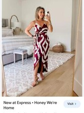 NWT EXPRESS IKAT surplce midi satin dress INSTAGRAM FAV L LARGE