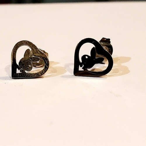 PLAYBOY BUNNY EARRINGS SILVER HEART stainless steel never tarnish hypoallergenic - Picture 9 of 9