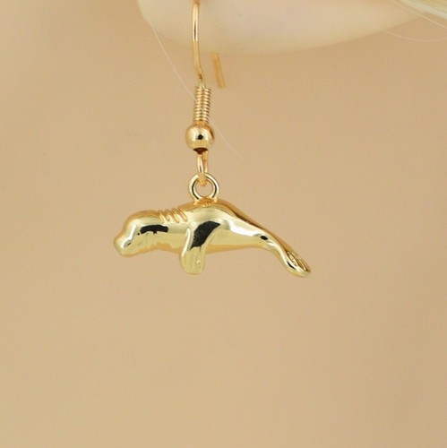 Manatee Earrings Gold Plated Pair Jewelry Ear Wires Beach Sea Life 104EW - Picture 3 of 6