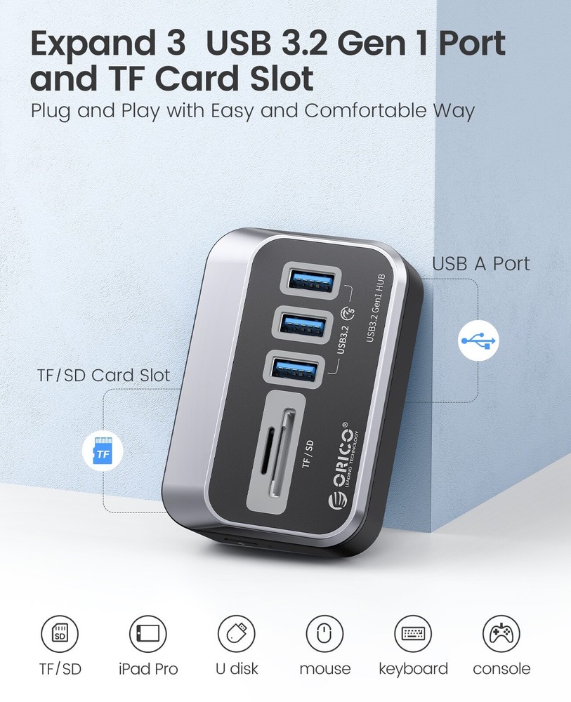 ORICO 7-Port USB 3.0 Hub with Type-C 5Gbps Data Transfer  