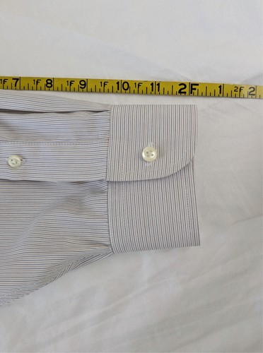 Jos A Bank Traveler's Dress Shirt White Thin Gray / Brown Stripe Men's 19 - 35 - Picture 11 of 12