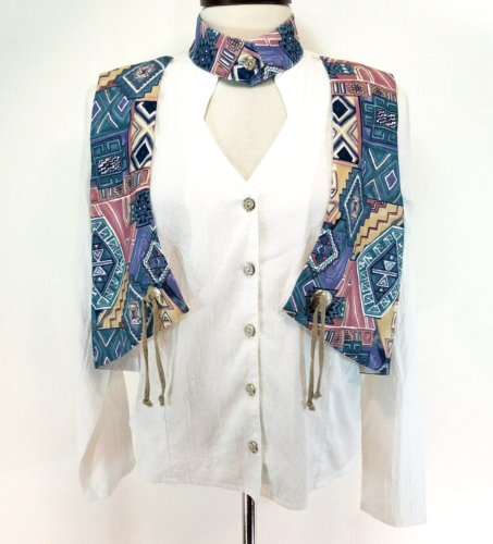 VTG 80s LILIA SMITTY Western Shirt Attached Vest Keyhole Neck USA Women's M EUC* - Bild 2 von 10