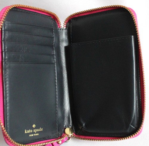 Kate Spade New York Hot Pink Crossgrain Cow Leather Wristlet Zip Around Wallet - Picture 6 of 10