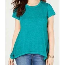 Style Co Womens Medium Freshwater Blue Round Neck Short Sleeves Top NWT CJ41