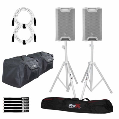 LD Systems ICOA 12 A W 12'' White Active Powered Speakers Pair w Stands, Totes