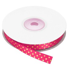 Grosgrain Ribbons 25 Yards 3/8 Inch Hot Pink with Gold Dots Ribbon Bow