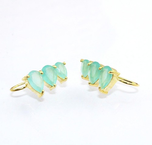 Multi-Color Agate Onyx Quartz Chalcedony Amethyst Gold Plated Ear-Cuff Earrings - Picture 7 of 34