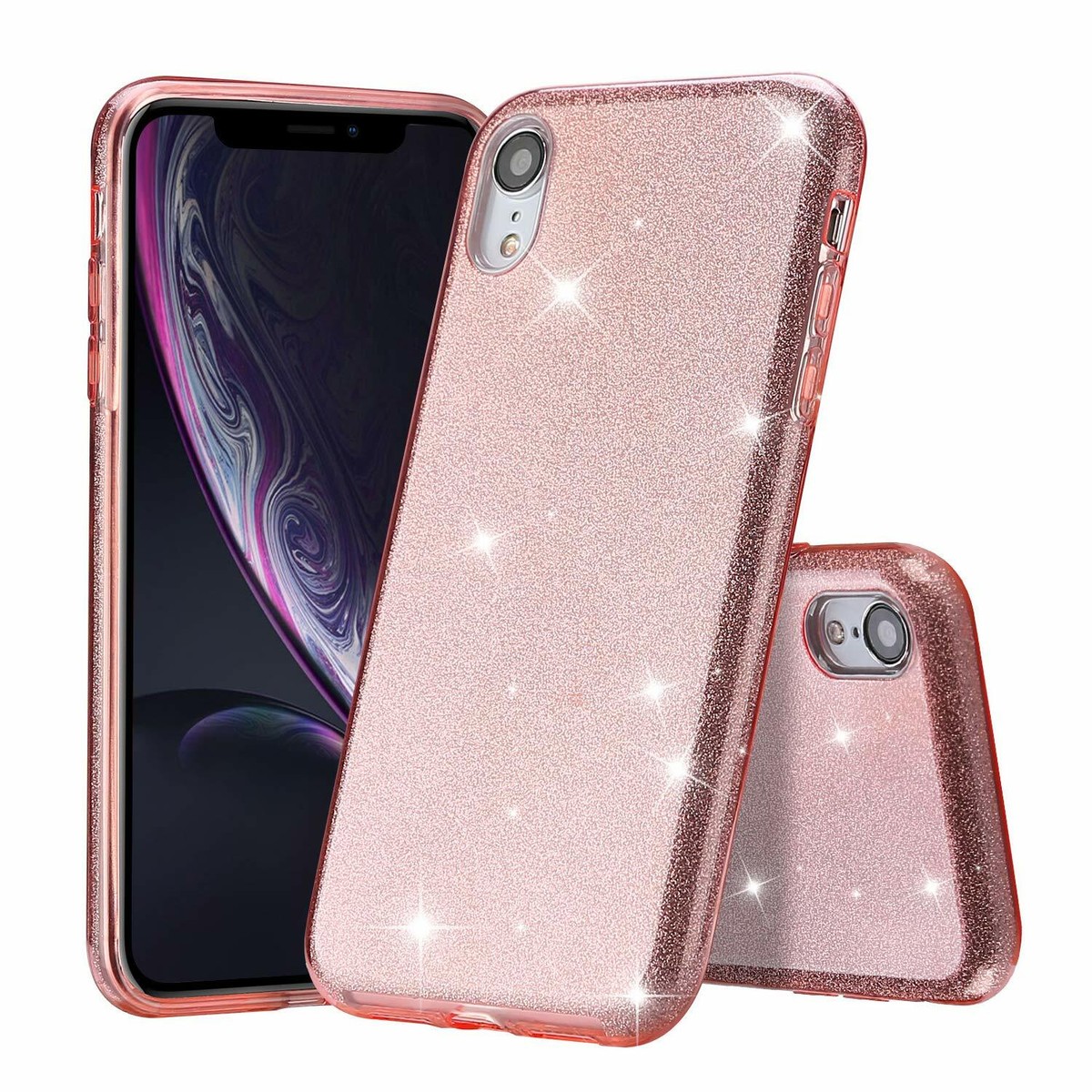 Protective iPhone XR Clear Rose Gold Glitter Absorption