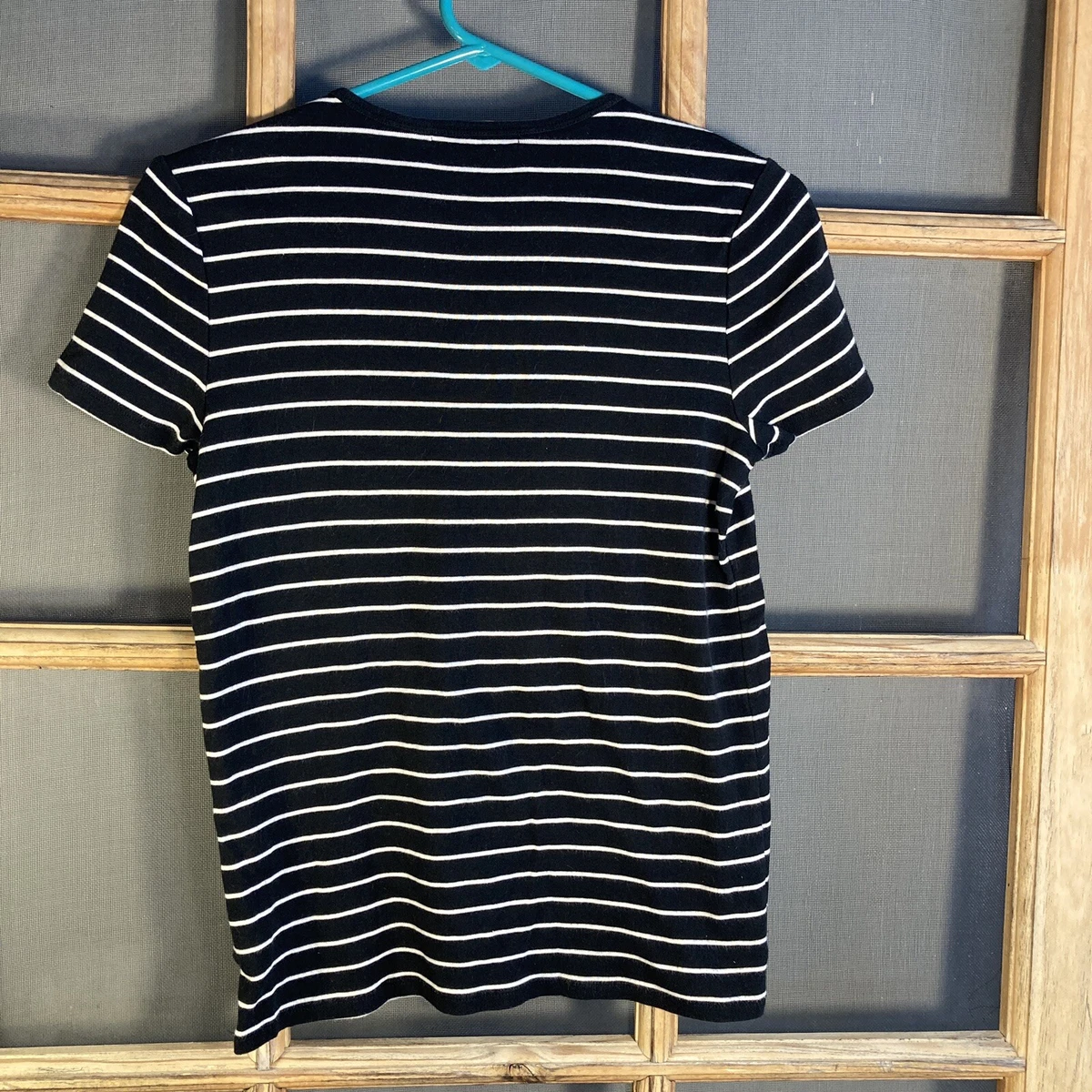 Lauren Ralph Lauren Women s Black White Striped T shirt Size M eBay